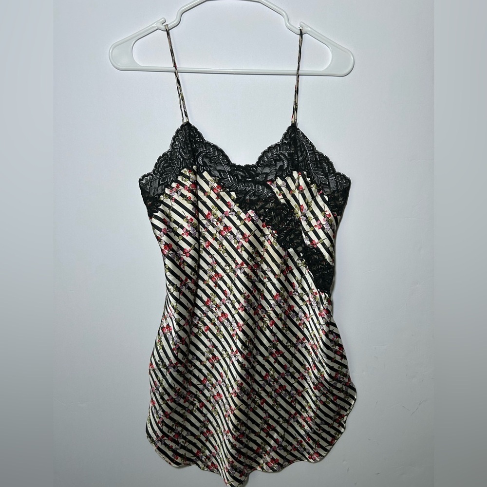 Natori II Striped Floral Lace Trim Cami Petite